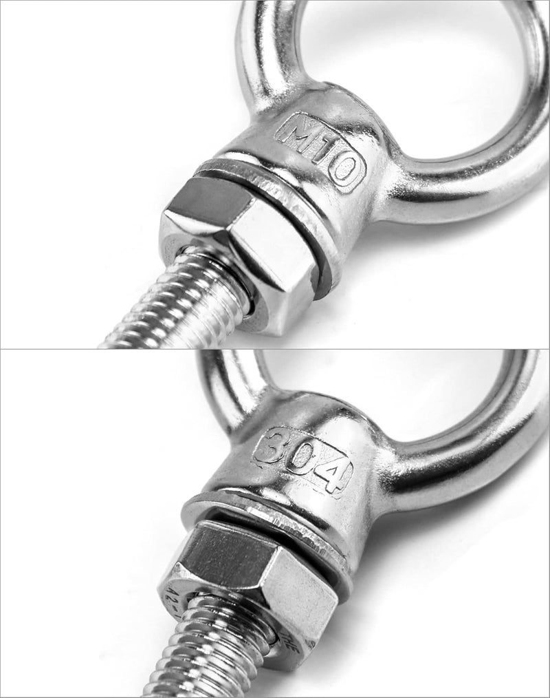 QWORK براغي عين ملولبة، عبوة 10 حبة 3/8" x 4" طويلة من الفولاذ المقاوم للصدأ من الدرجة البحرية، M10x100mm - Image 3